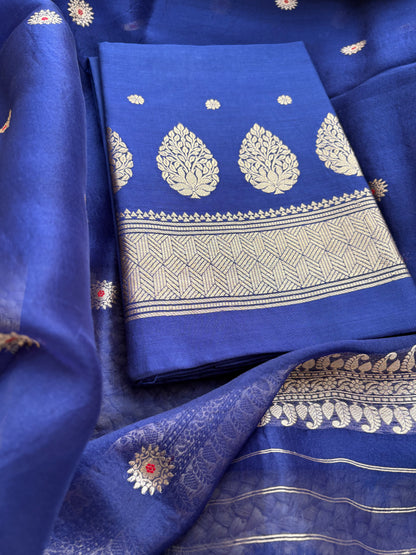 Blue Chiniya silk kurta and kora silk dupatta 3 piece suit set