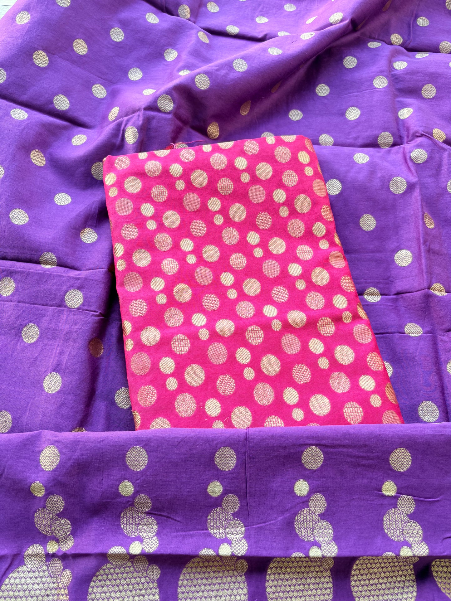 Rani pink kurta with purple dupatta cotton silk suit set