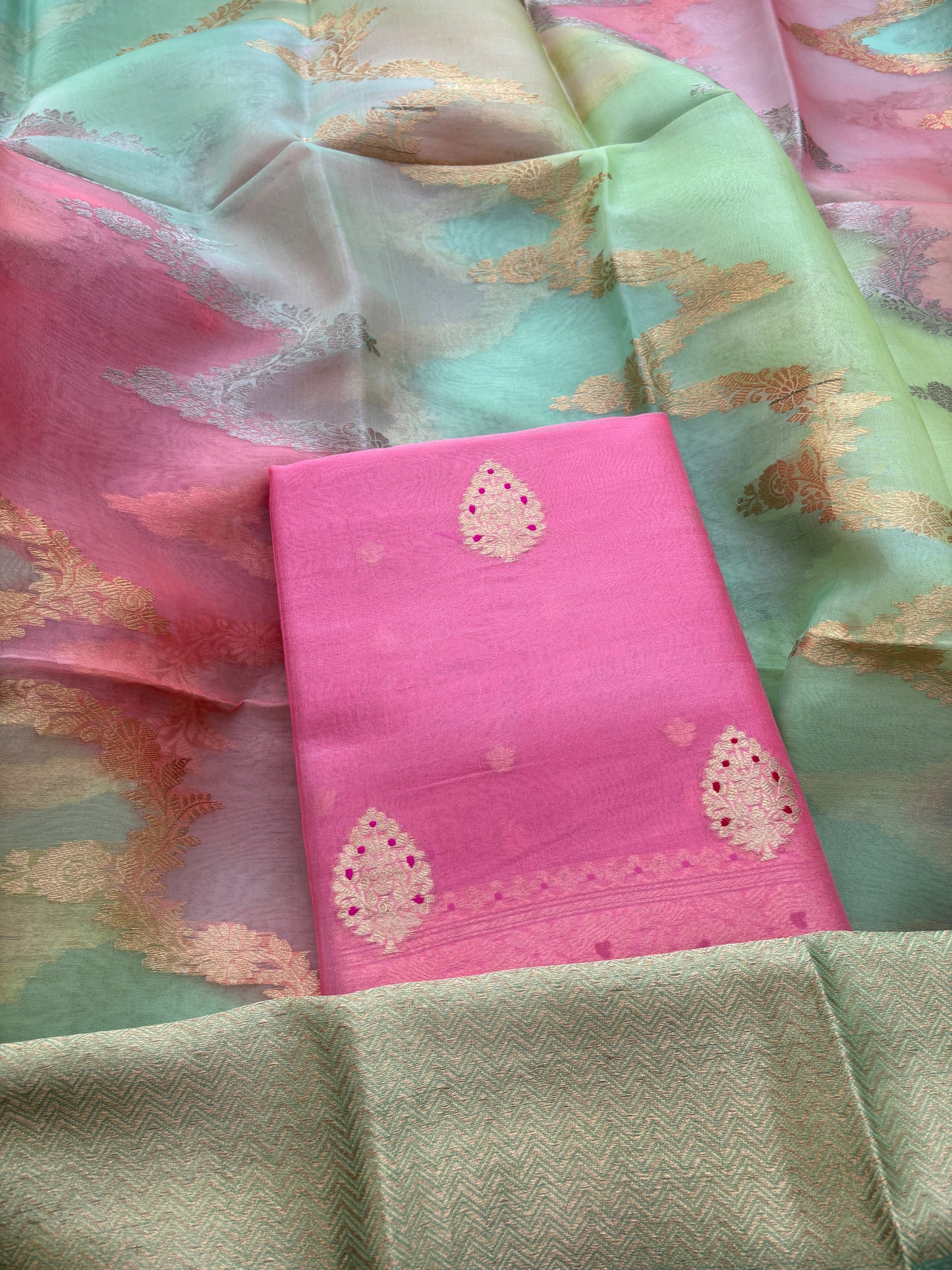 Pink kora silk with rangkata dupatta