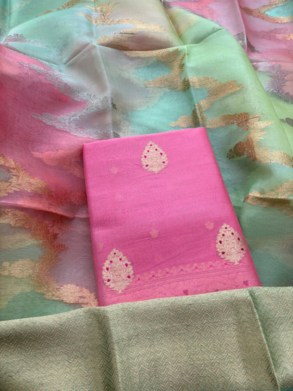 Pink kora silk with rangkata dupatta