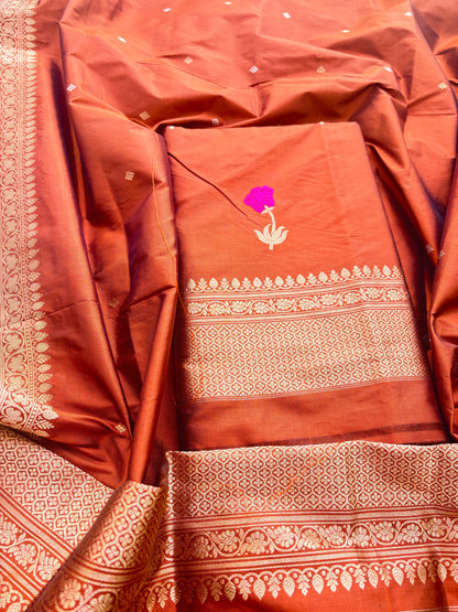 Rust katan by katan silk kadhwa suit set