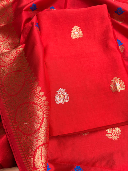 Red pure katan silk kadhwa suit set