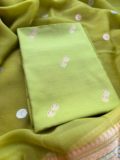 Green Chiniya silk kora suit set