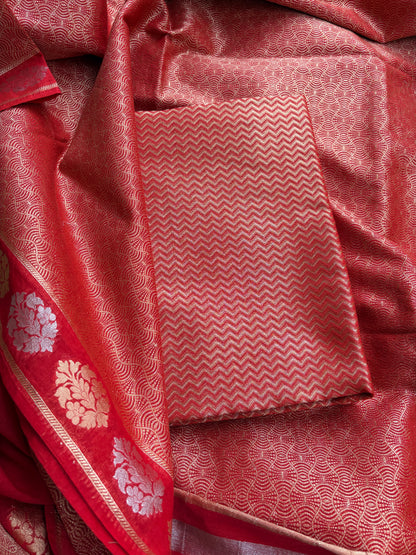 Red cotton tissue silk suit set