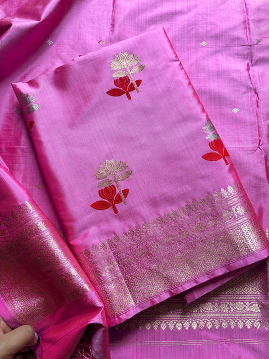 Pink katan by katan silk kadhwa 3 piece suit set