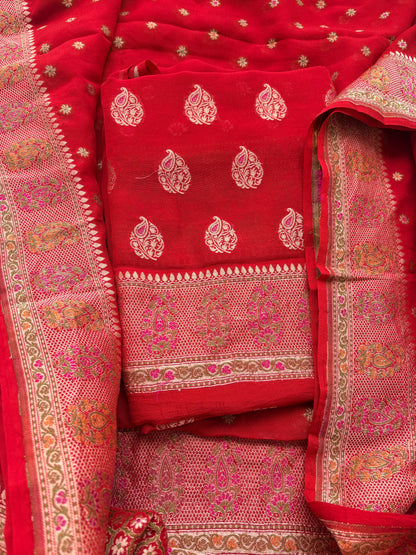Red Khaddi chiffon meenadar suit set