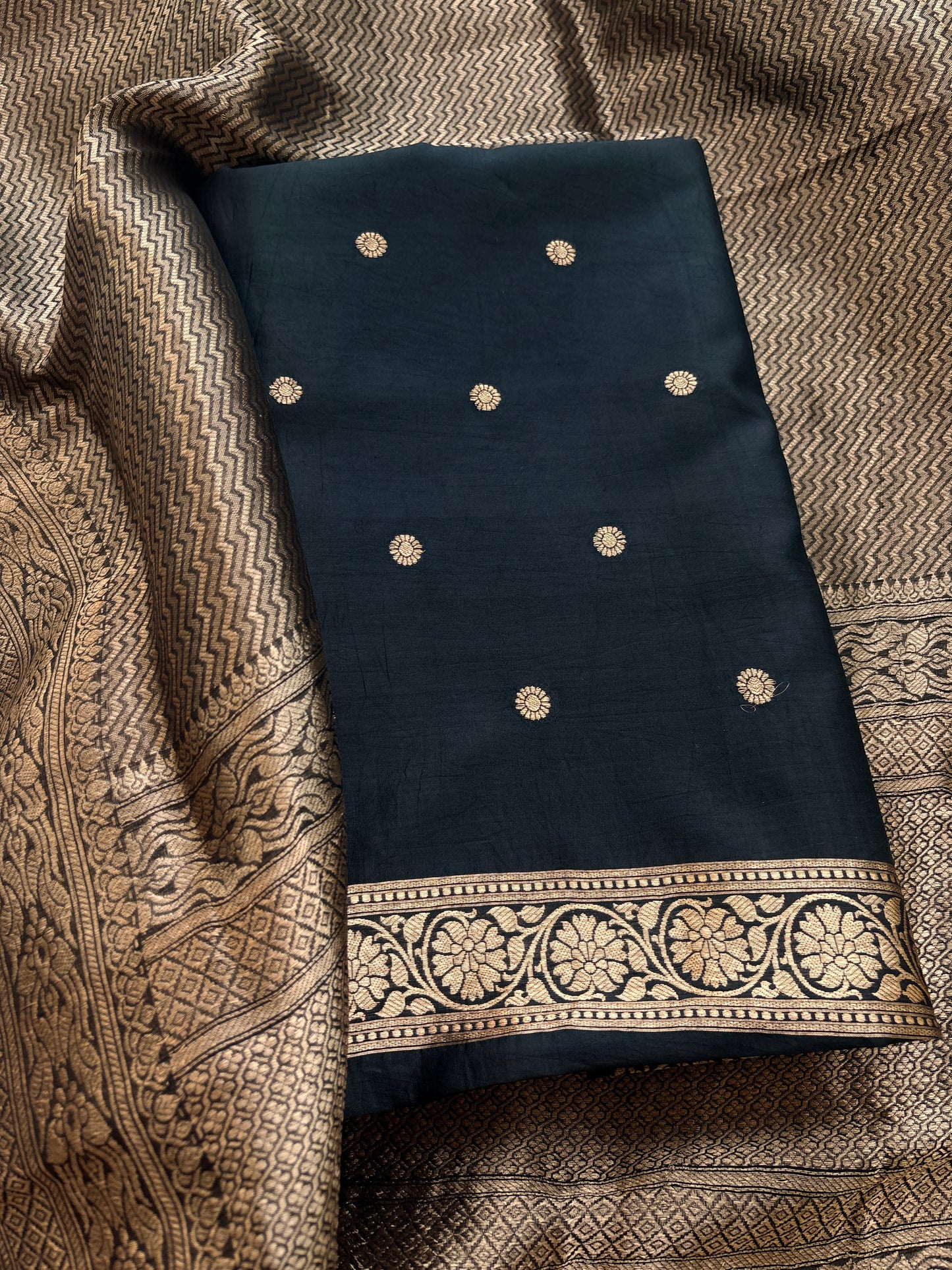 Black mango silk kadhwa suit set
