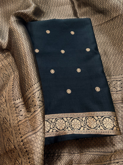 Black mango silk kadhwa suit set
