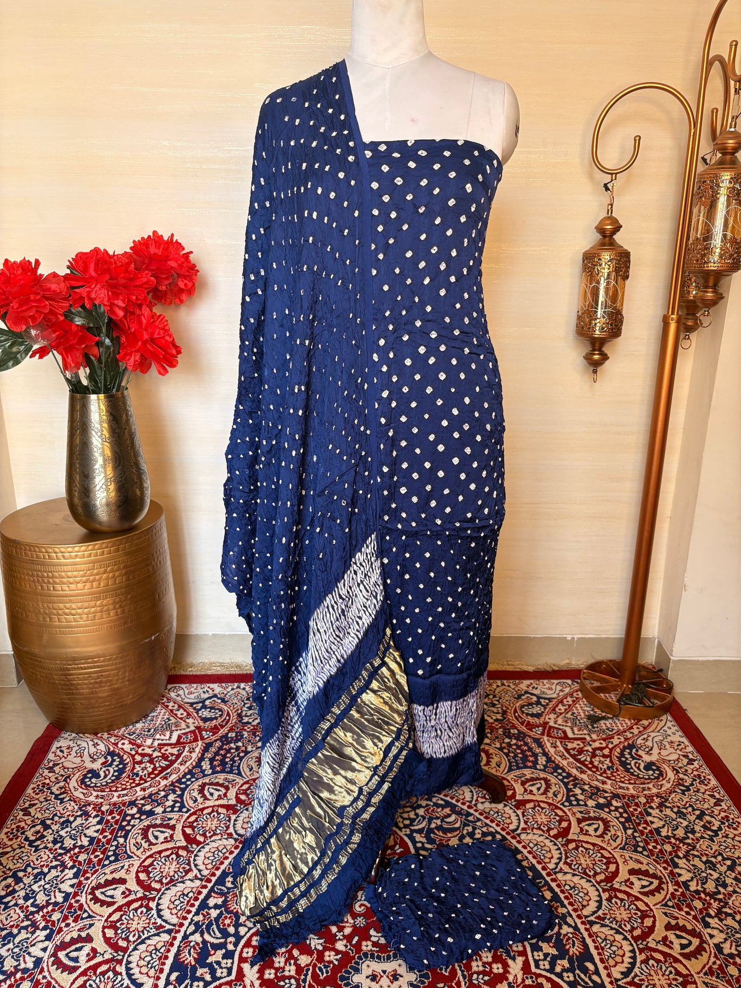 Blue gajji silk bandhani 3 piece suit set