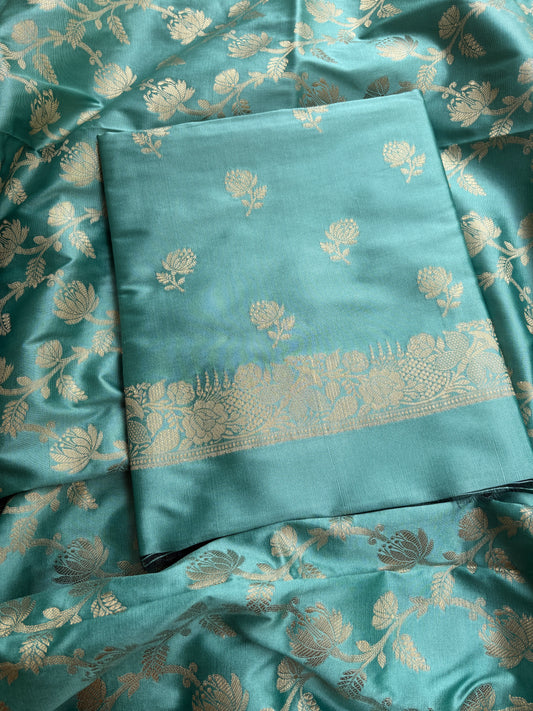 Blue premium Banarasi silk 3 piece suit set