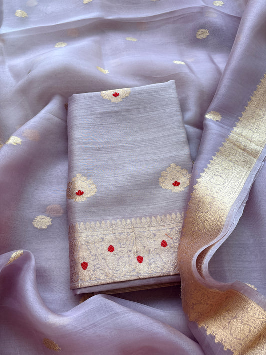 Lavender moonga silk kadhwa suit set