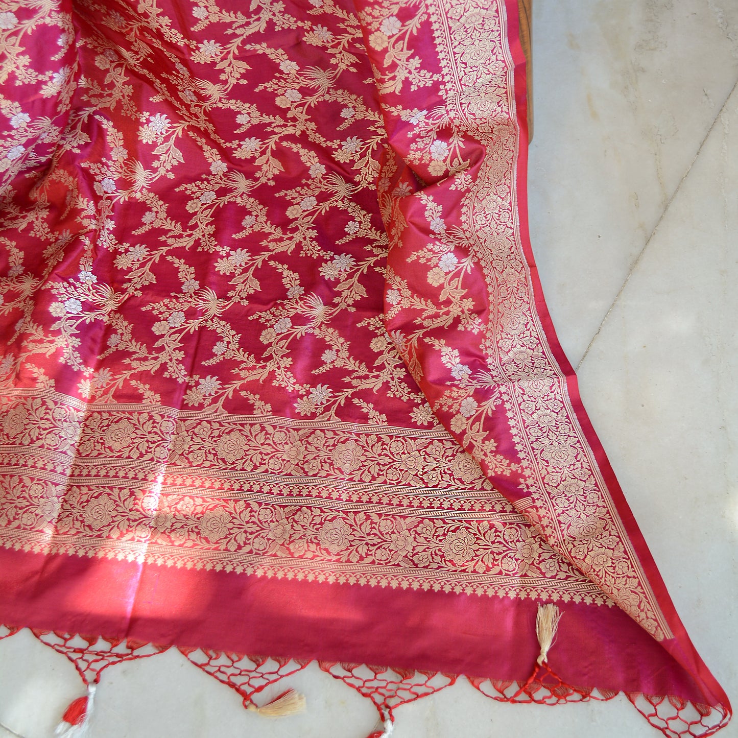 Pink red katan silk dupatta