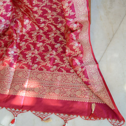 Pink red katan silk dupatta