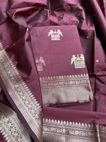 Wine katan by katan silk kadhwa suit set