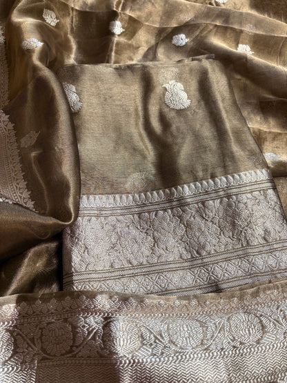 Black tissue silver zari suit set