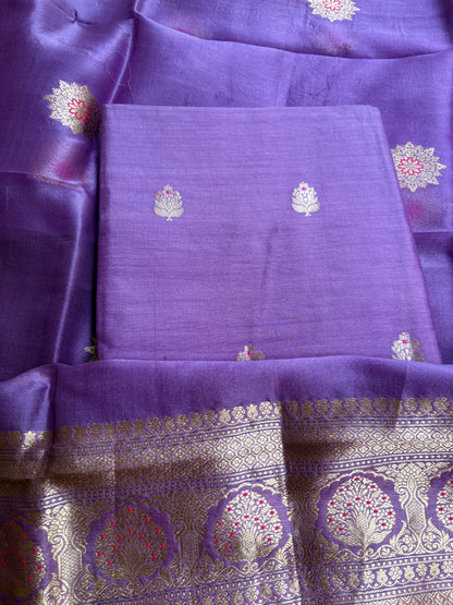 Lavender pure silk kadhwa suit set
