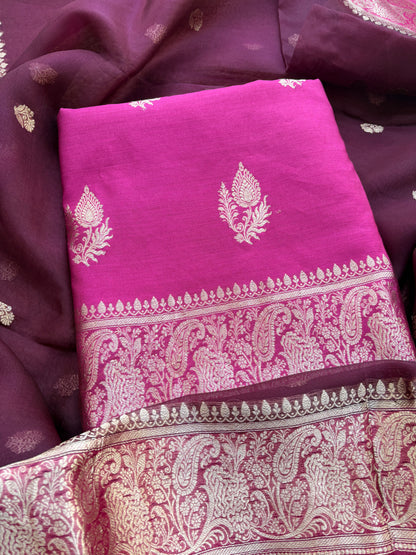 Pink Chiniya silk suit with shaded dupatta