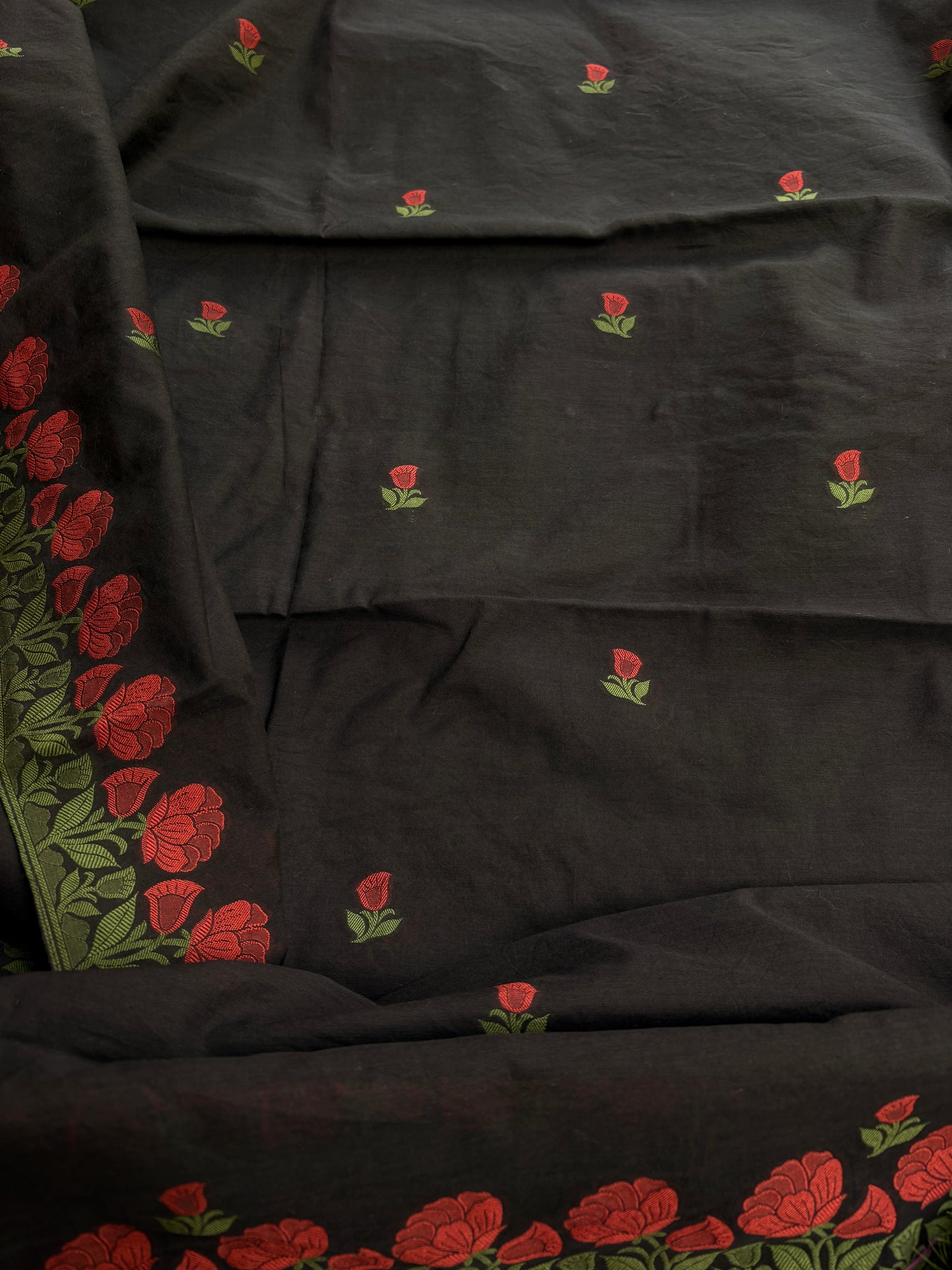 Black Chanderi flower weaving suit set