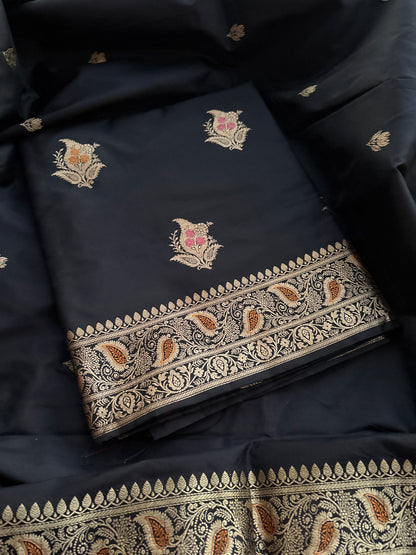 Black katan by katan silk kadhwa meenadar suit set