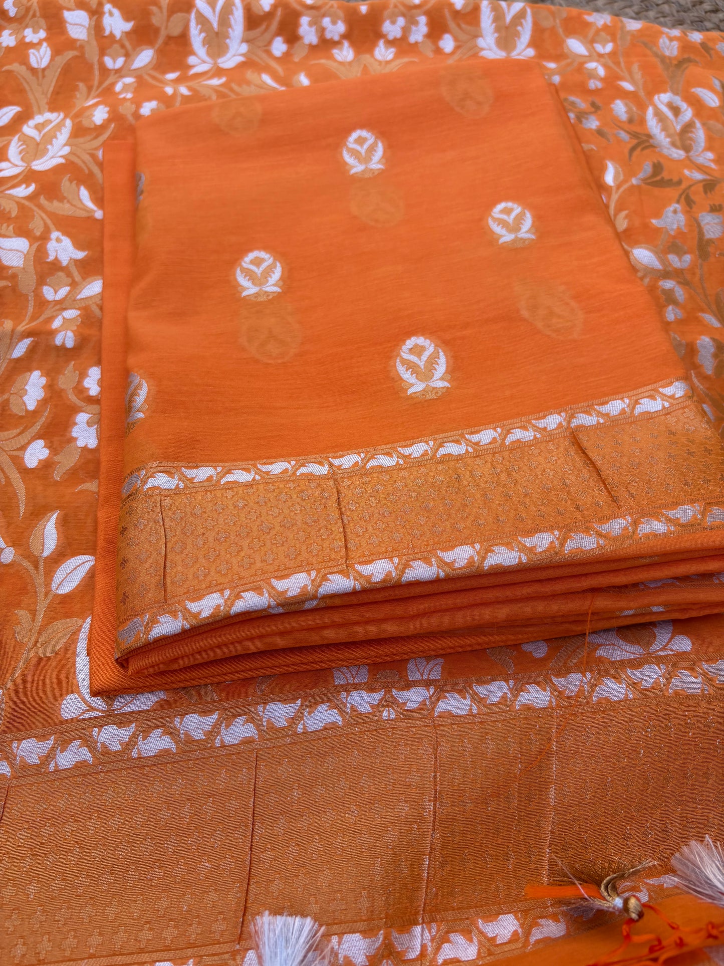 Orange Chanderi cotton tilfi weaving 3 piece suit set