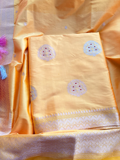 Yellow Katan by katan silk Kadhwa suit set