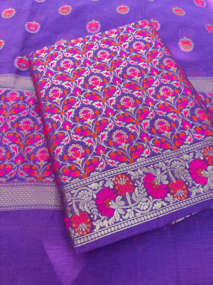 Purple meenadar Chanderi full jaal suit set