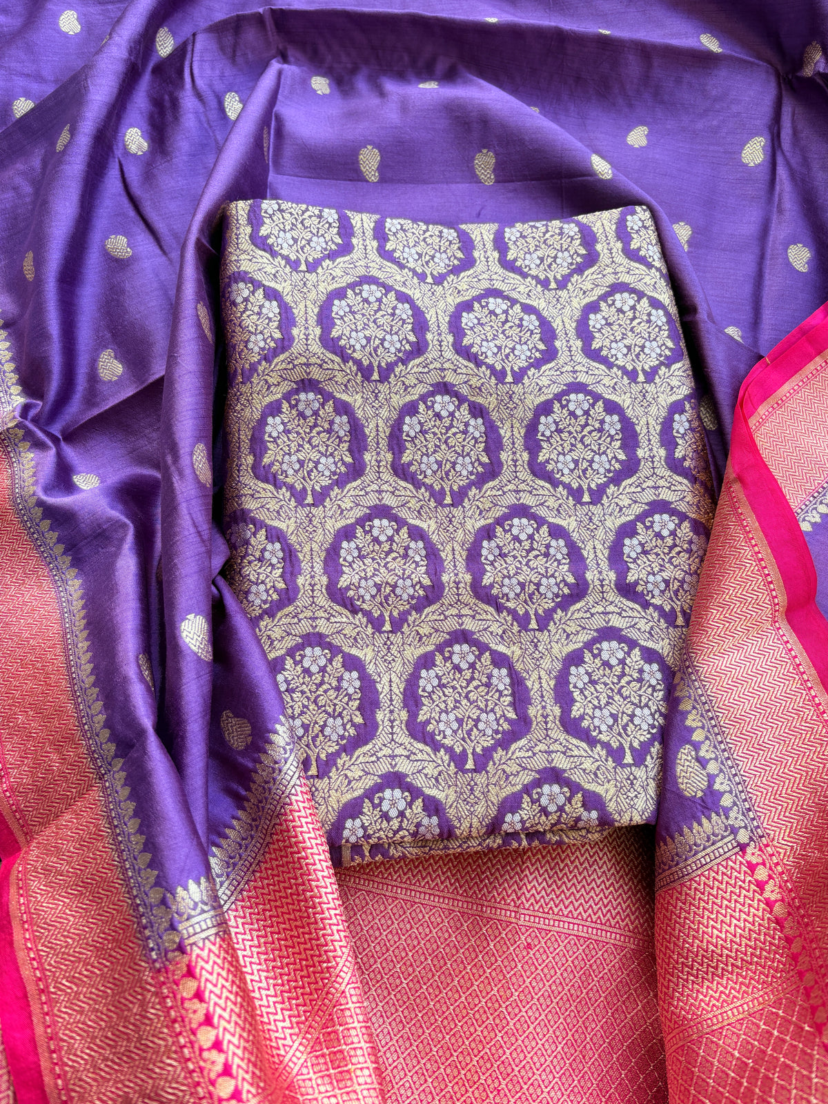 Purple Chiniya silk brocade suit set