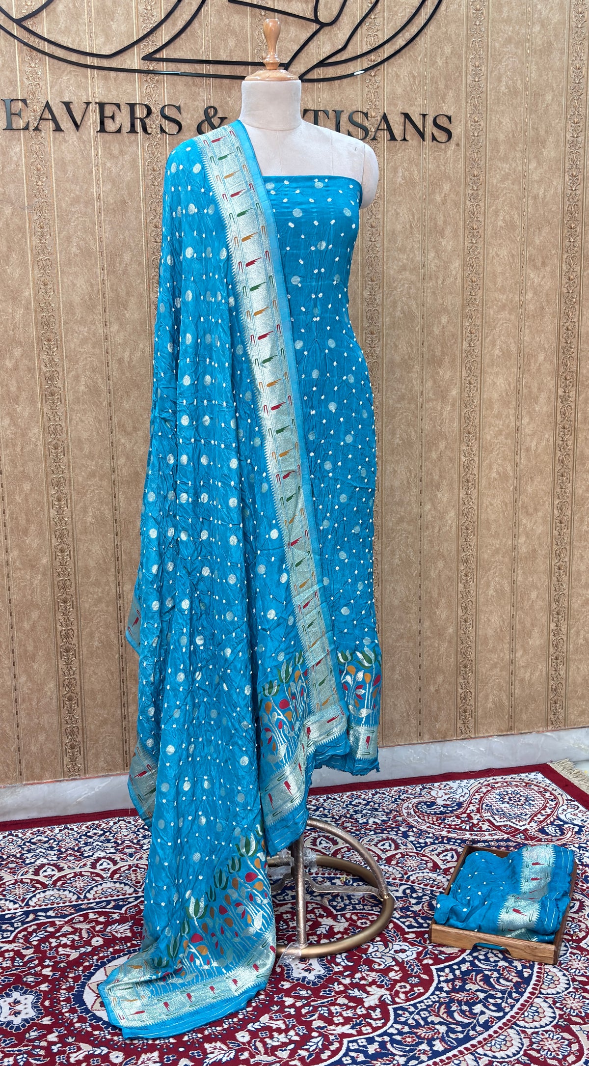 Firozi bandhani suit set