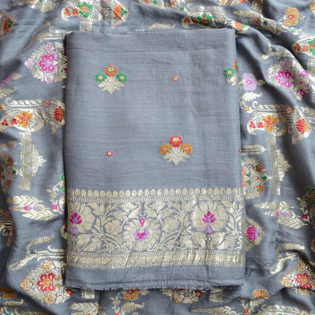 Grey moonga silk pure silk suit set