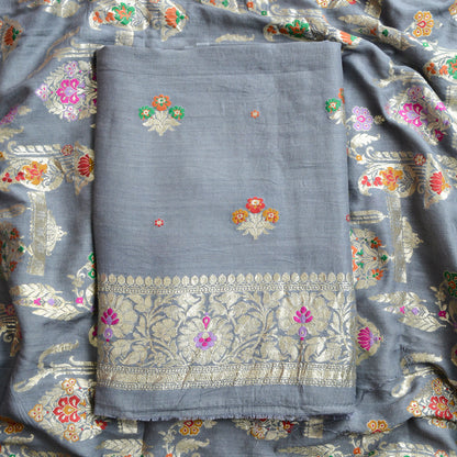 Grey moonga silk pure silk suit set