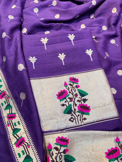 Purple moonga silk paithani suit set