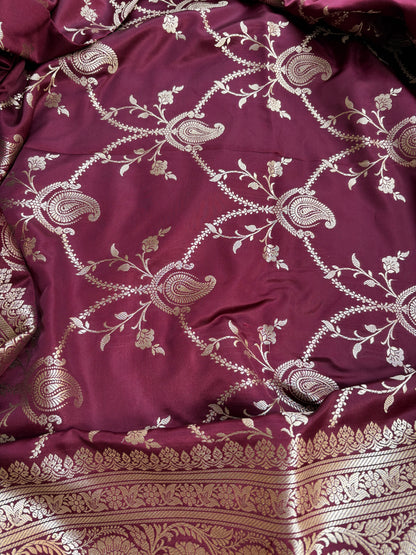 Maroon Mashru silk 3 piece suit set