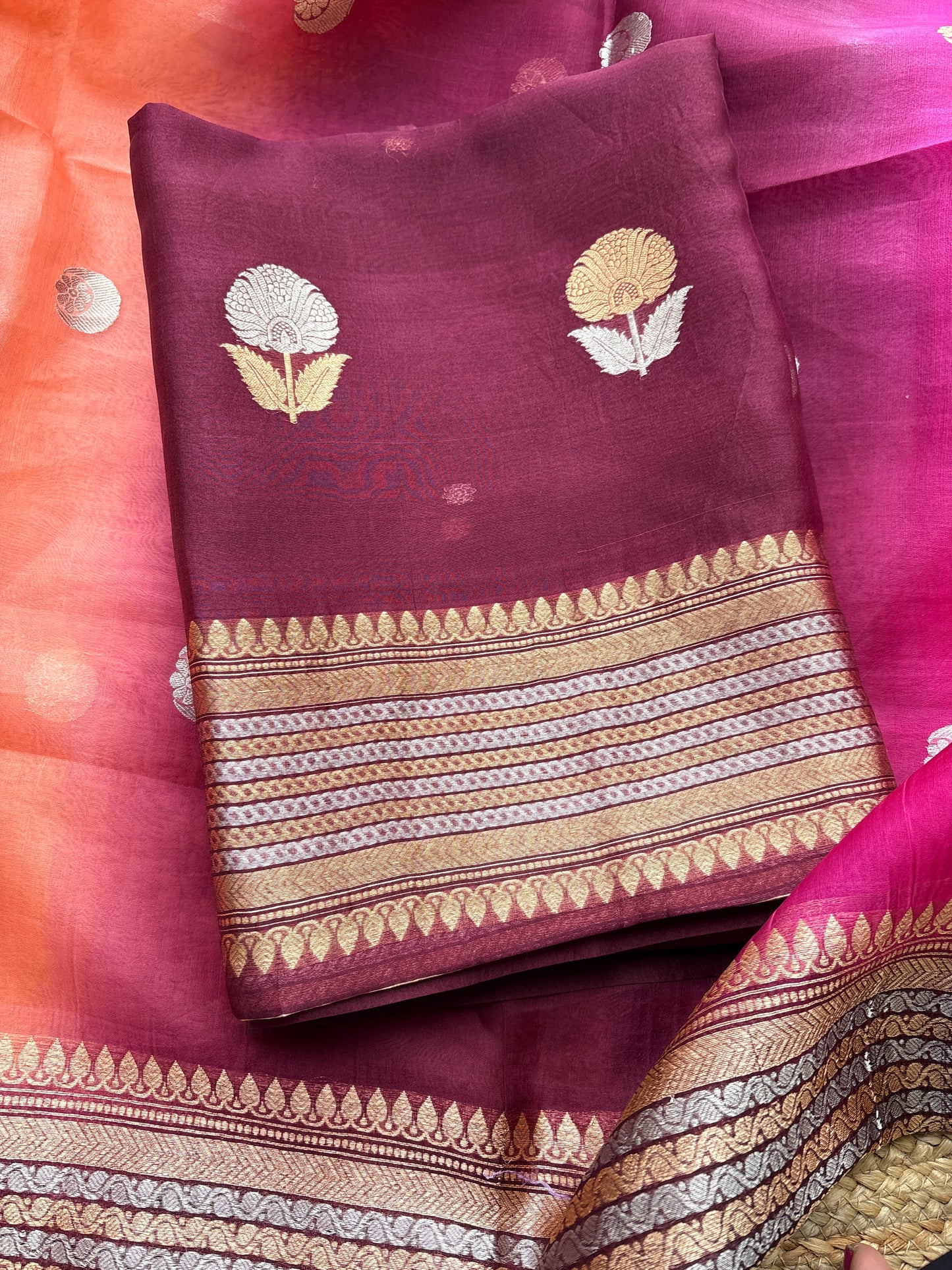 Wine kora silk kadhwa suit set
