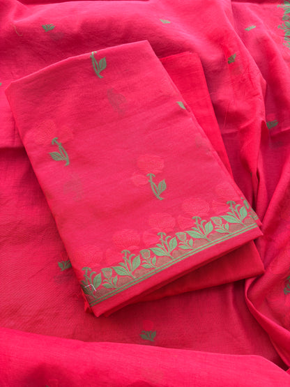 Red Chanderi Resham weaving Chanderi Suit set