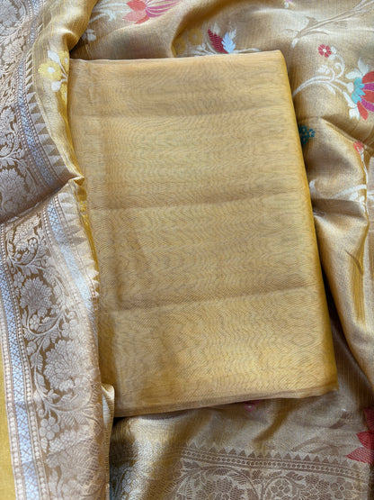 Yellow tissue suit with Kota tissue tilfi dupatta