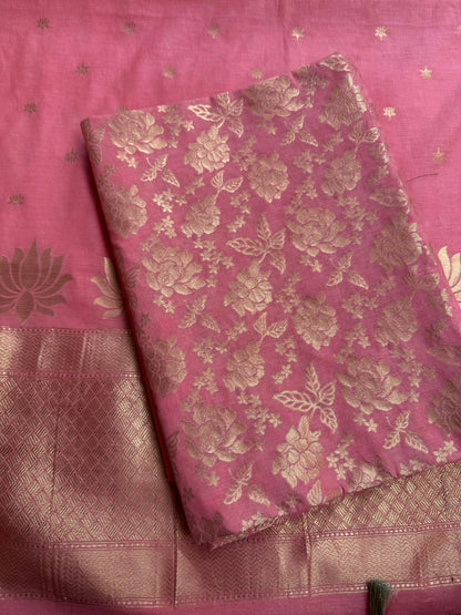 Pink chanderi Jaal kurta, lotus dupatta, plain bottom
