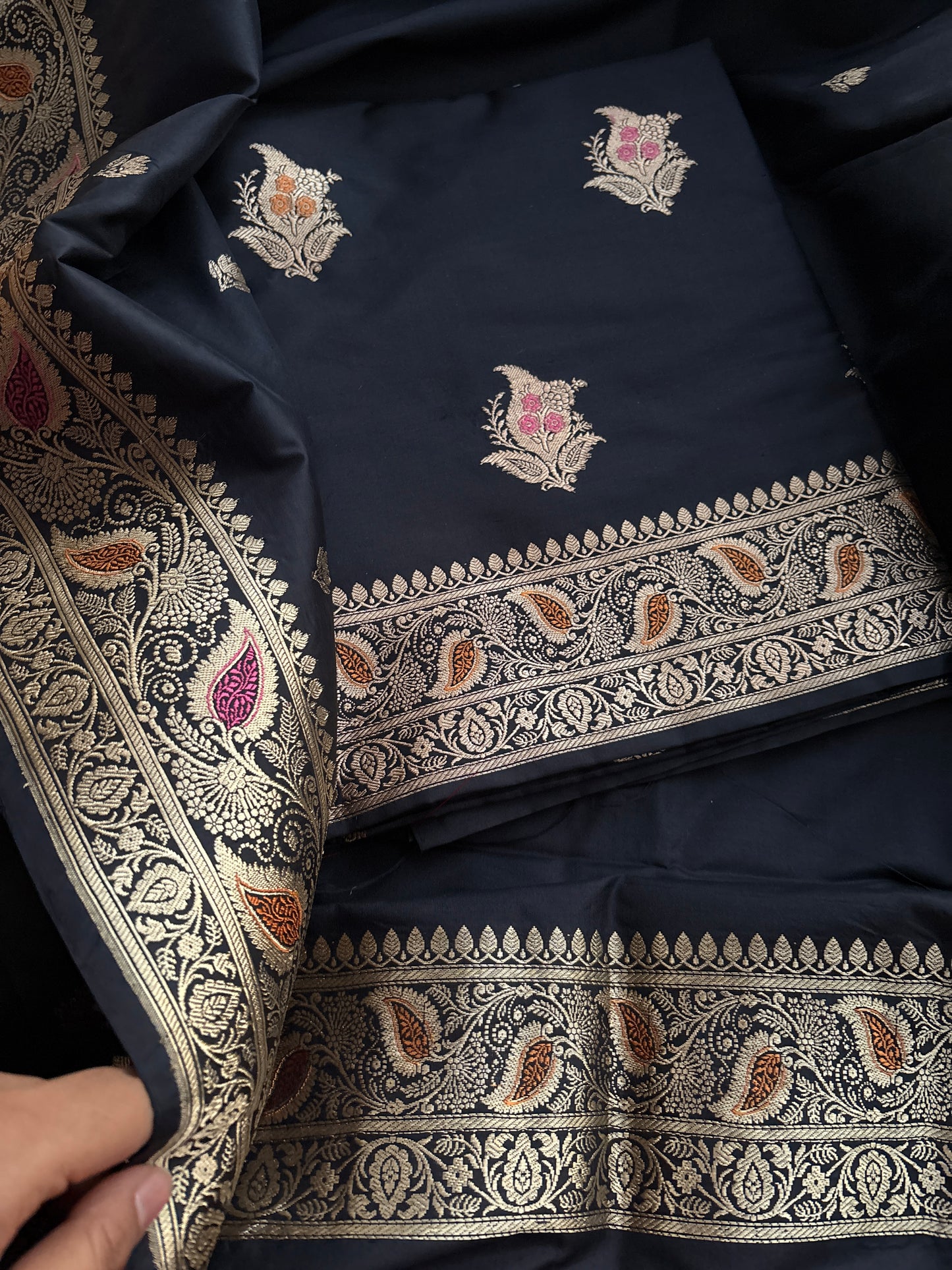 Black katan by katan silk kadhwa meenadar suit set