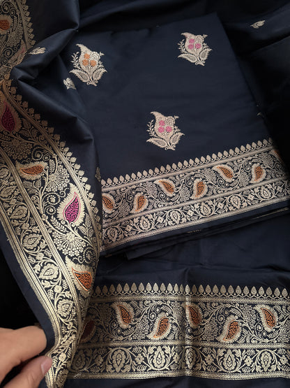 Black katan by katan silk kadhwa meenadar suit set