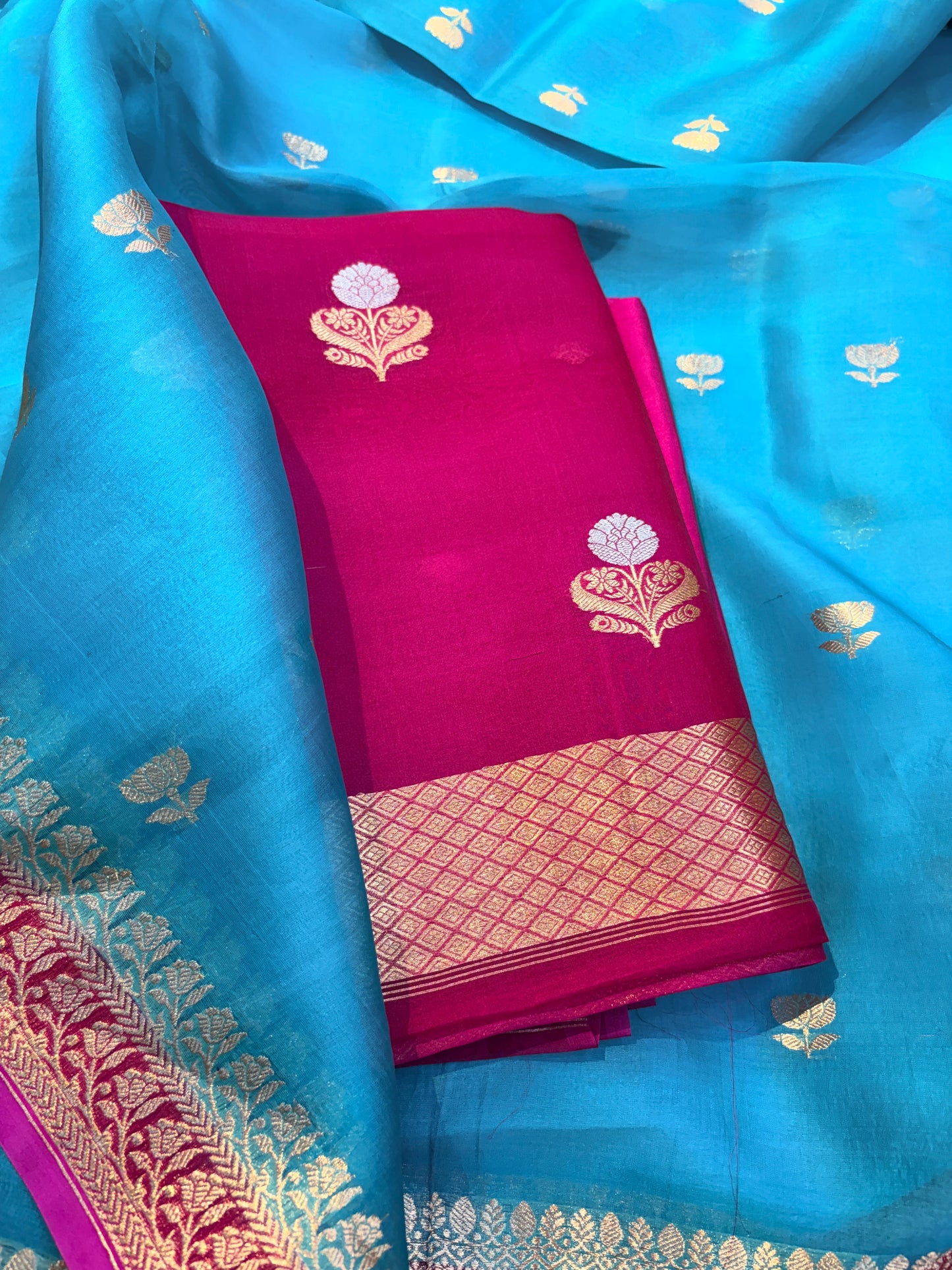 Pink kora silk suit with chaap dye dupatta ( FM -05)