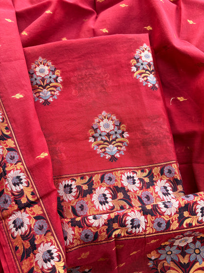 Red meenadar weaving Chanderi suit set