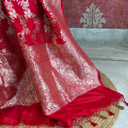 Red katan silk meendar dupatta