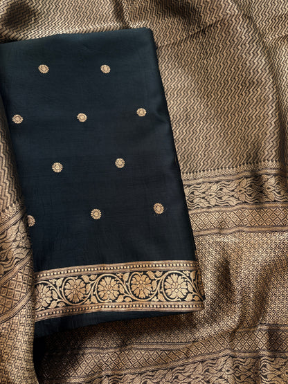 Black mango silk kadhwa suit set