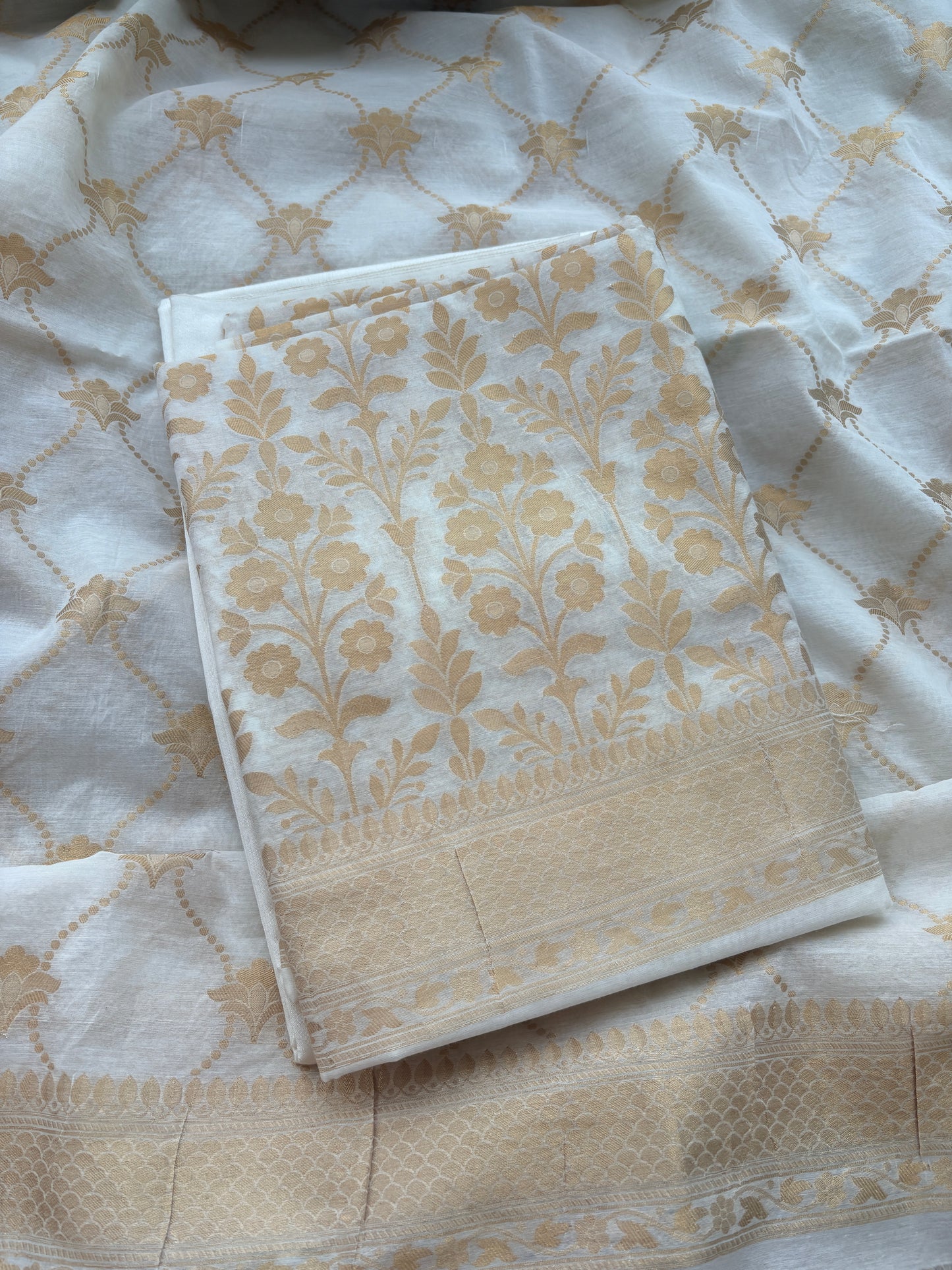 White base handwoven Chanderi suit set