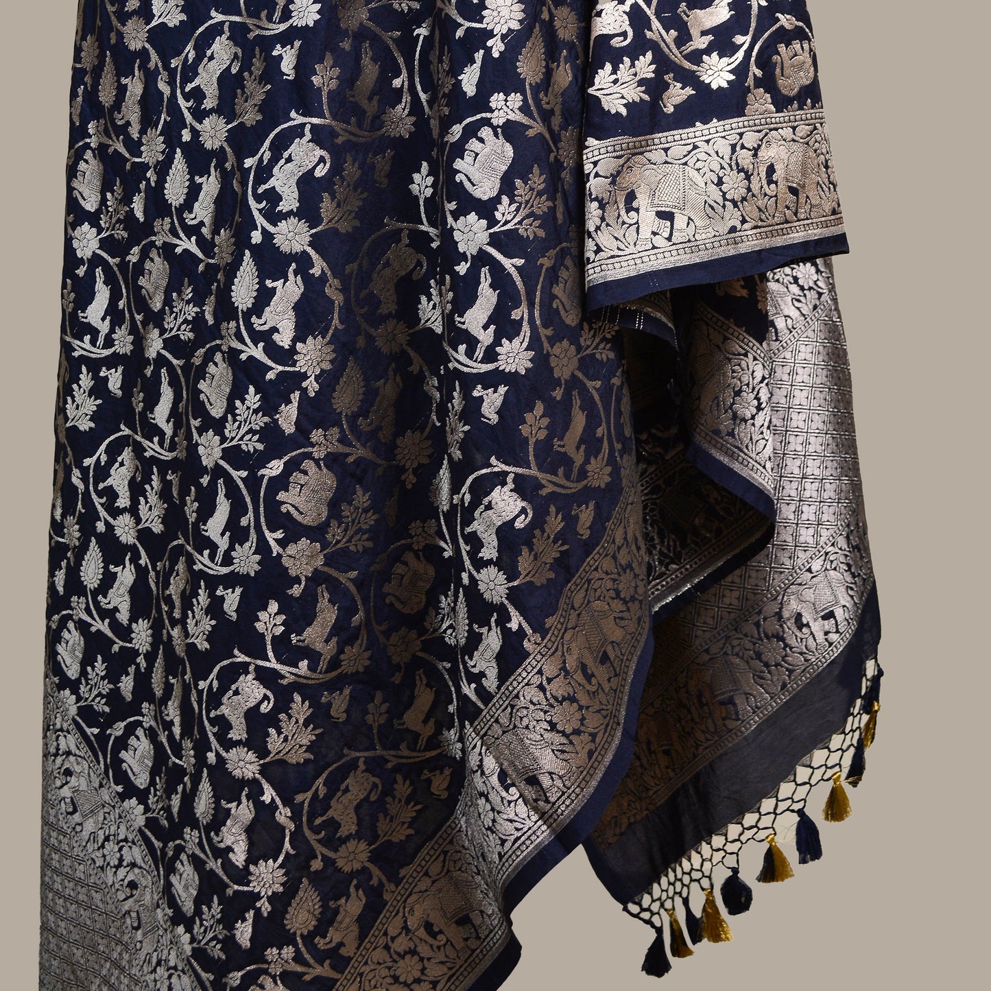 Blue silk shikargah dupatta