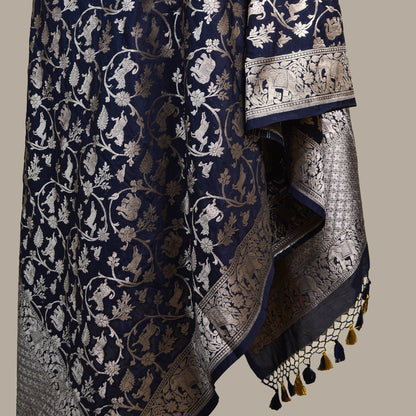Blue silk shikargah dupatta