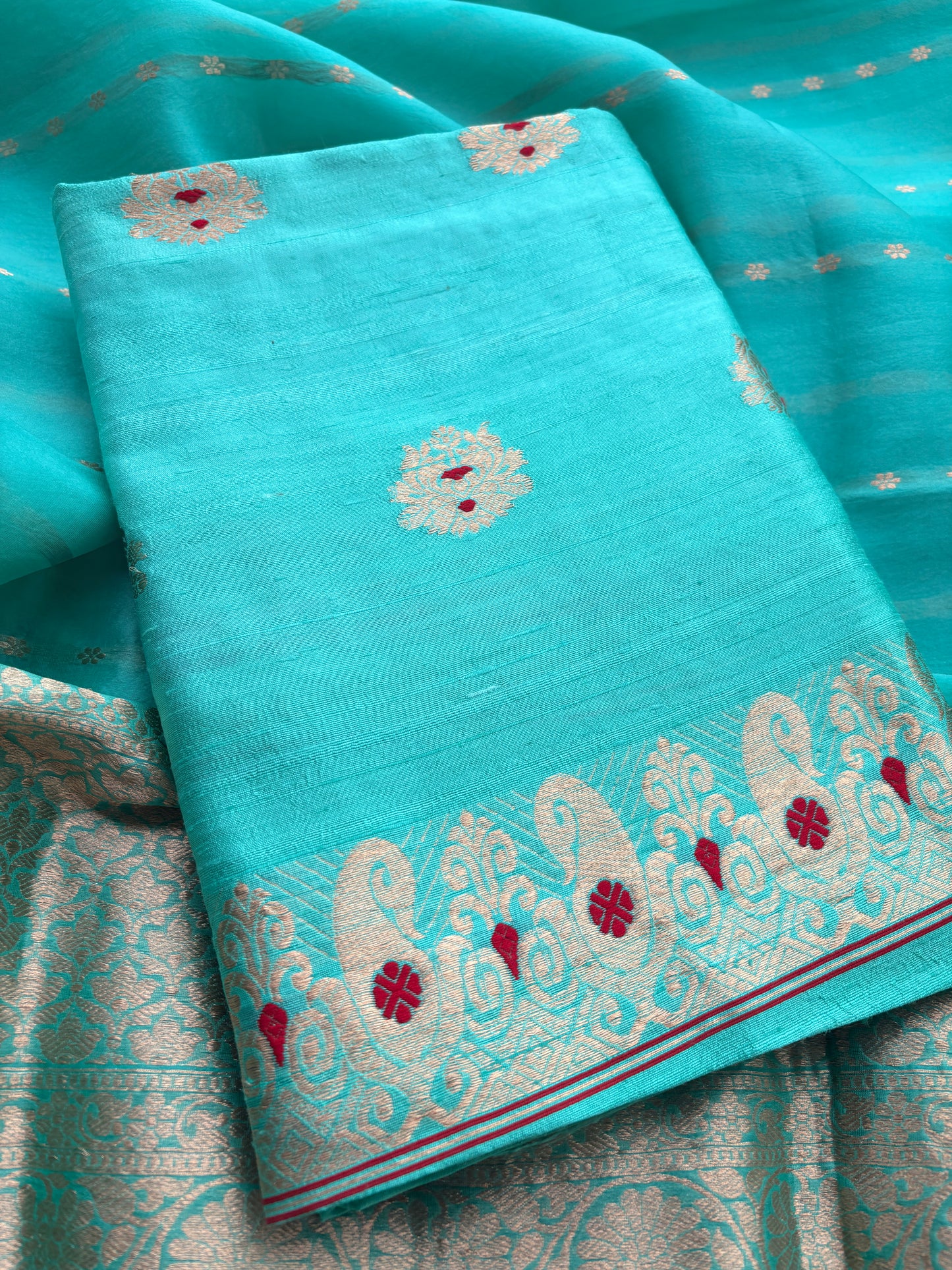 Blue raw silk kadhwa suit set