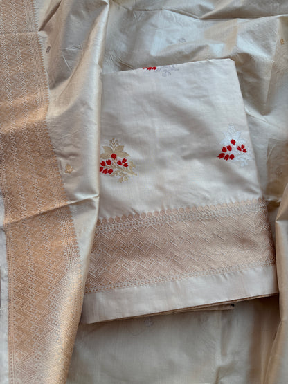 Cream katan by katan silk kadhwa meenadar suit set