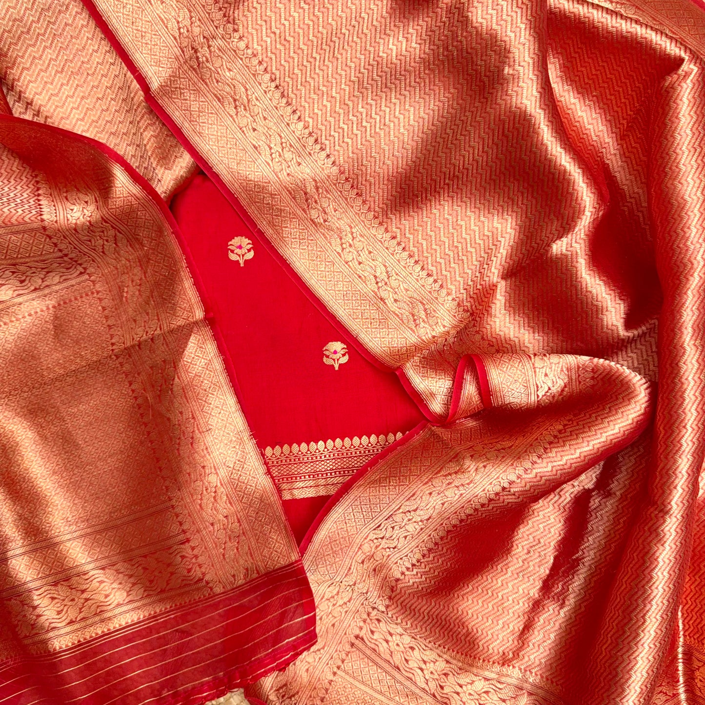 Red mango silk with brocade silk dupatta