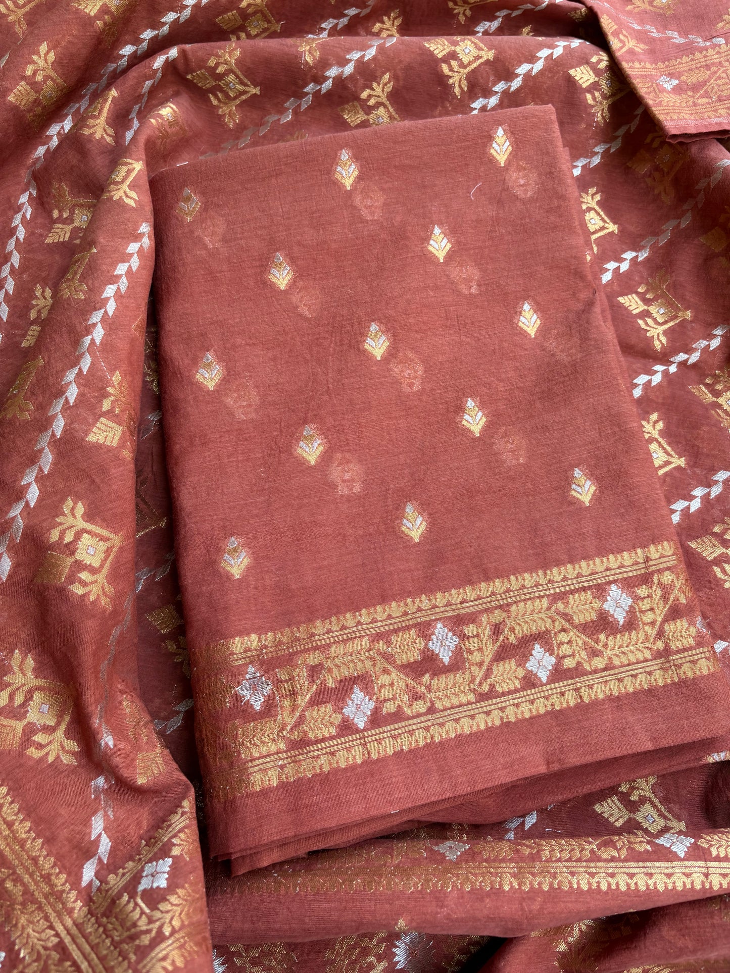Rust jamdani weaving 3 piece suit set