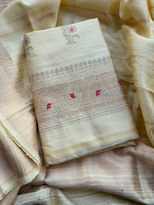 Cream meenadar tussar raw silk suit set